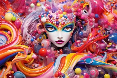 Premium AI Image | A colorful woman with a face made of candy and a rainbow colored eye.