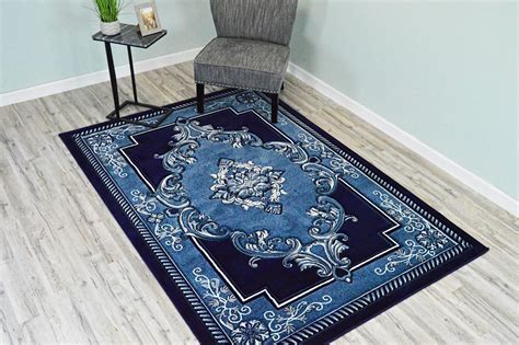 GLAMOUR 3D Hand Carved Traditional Rug Oriental Floral 2'6''x4' Navy ...