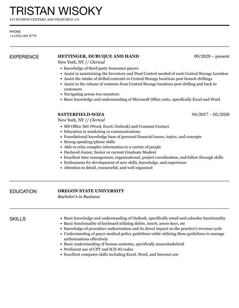 Clerical Resume Skills