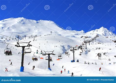 Tourist Skiing and Snowboarding on the Snow Mt.Ruapehu. Stock Photo ...