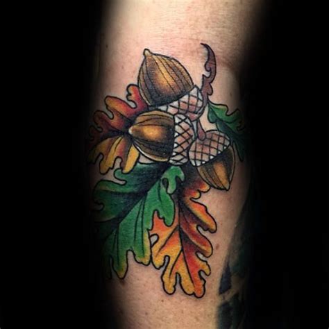 Orange And Green Oak Leaves Acorn Mens Arm Tattoos Japanese Sleeve ...