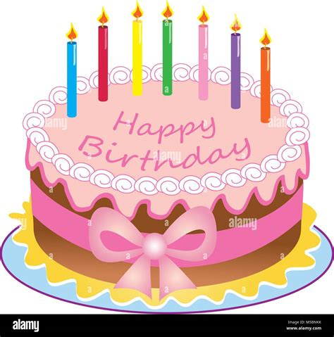 A cartoon happy birthday cake with colored candles,sugar icing,ribbon and bow Stock Vector Image ...