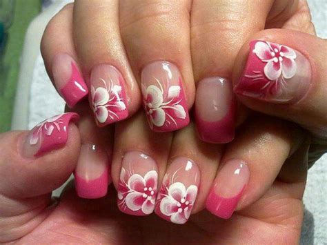 pink and white flower nail designs | Hawaiian flower nails, Flower nails, Hibiscus nail art