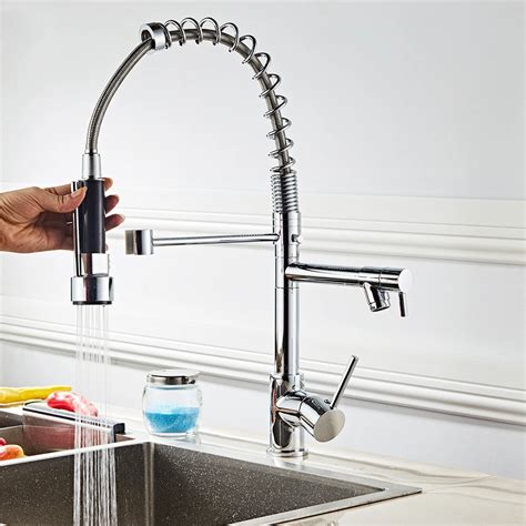 Spring Kitchen Stainless Steel Faucet Swivel Spout Pull Down Sprayer Deck Mount-in Kitchen ...