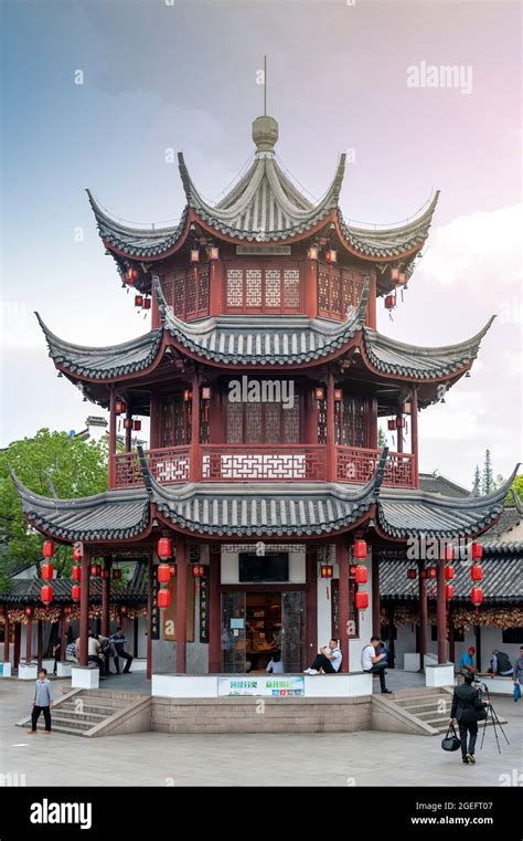 The Bell Tower built in traditional Chinese architecture style at Qibao Ancient Town, a historic ...