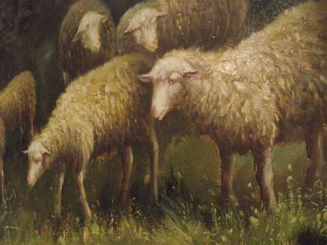 Oil Painting/Pastoral Scene, Sheep Grazing by a Brook at 1stdibs