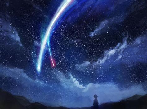 Comet in the night sky [Kimi no Na wa.] Anime Sky, Film Anime, Manga Anime, Your Name Wallpaper ...