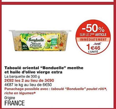 Offre Taboulé Oriental Bonduelle Menthe Et Huile D'olive Vierge Extra ...
