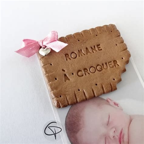 Faire-part de naissance original fille magnet biscuit