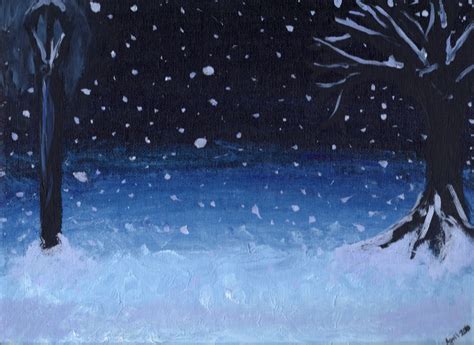 Acrylic Painting - Snowy Night by Aroselia on DeviantArt