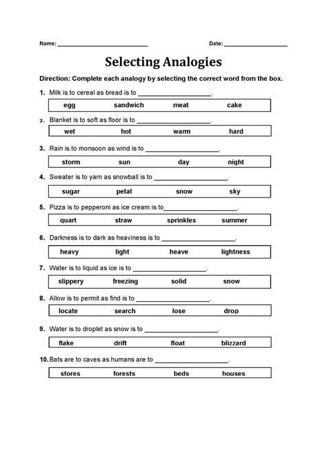 Printable Free Analogy Worksheets | 101 Activity