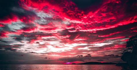 Desktop wallpaper sea, sunset, red clouds, nature, hd image, picture, background, a27975