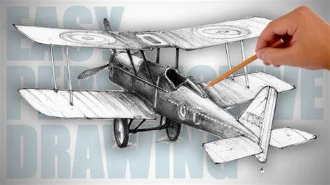 How to draw a retro airplane (World War I) - Easy Perspective Drawing 20 - YouTube