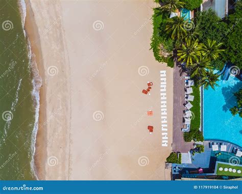 Aerial View of Swimming Pool with Sea and Beach Stock Photo - Image of ...