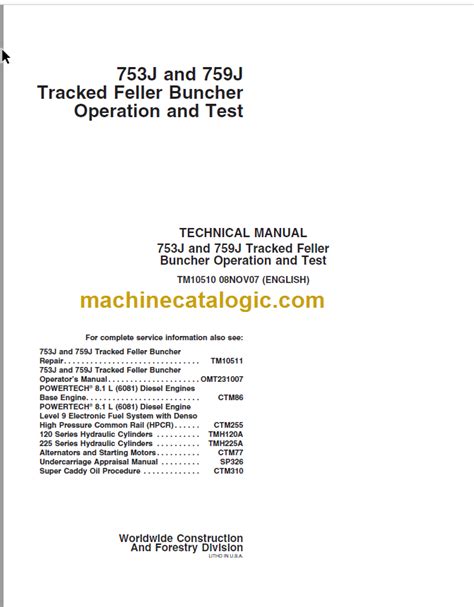 John Deere 753J and 759J Tracked Feller Buncher Operation and Test Technical Manual – Machine ...