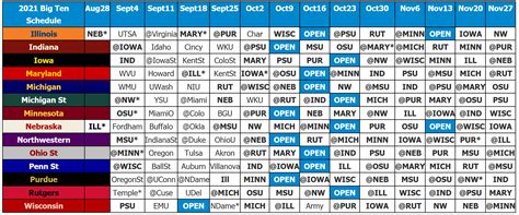 2021 Big Ten Football Schedule Grid - Big Ten Football Online