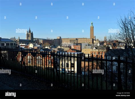 The city of Norwich, Norfolk, UK, view from Norwich Castle with a ...