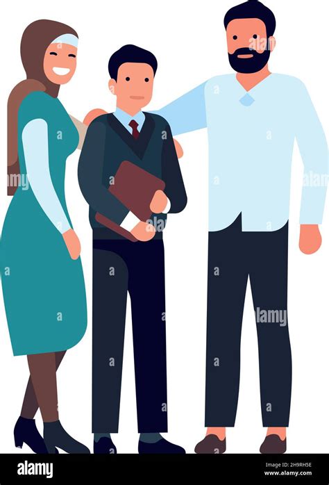 Proud parents standing with son. Happy smiling cartoon character Stock Vector Image & Art - Alamy