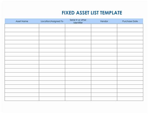 Free Fixed Asset Spreadsheet Template - PRINTABLE TEMPLATES