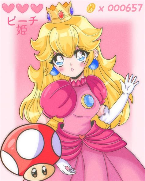 90s Anime Style Princess Peach Art Print Mario Nintendo Kawaii - Etsy ...