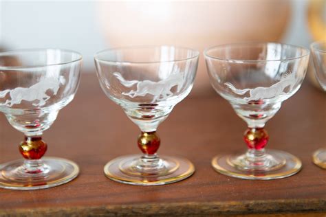 4 Aperitif Glasses with Horses - 1.5oz Vintage Small Port or Liqueur Glasses - Antique Hollywood ...