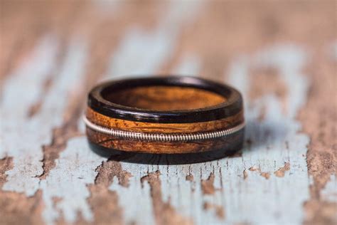 Tennessee Whiskey Barrel and Ebony Ring with Guitar String Inlay