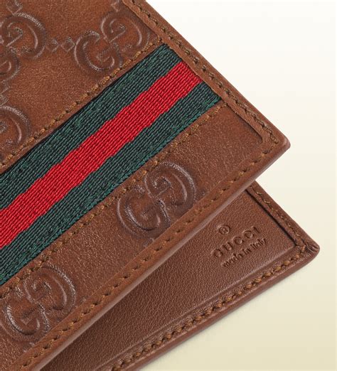 Lyst - Gucci Ssima Leather Web Bi-fold Wallet in Brown for Men