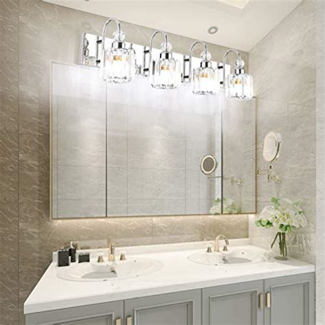 Ralbay Modern LED Crystal Bathroom Vanity Lights 4-Lights Stainless ...