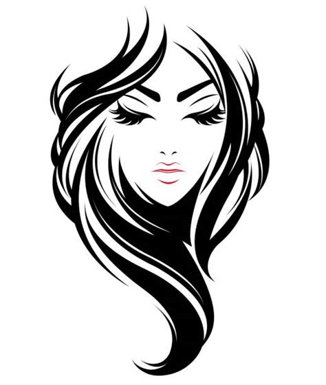 Women Long Hair Style Icon Logo Women Face Illustrations, Royalty-Free ...