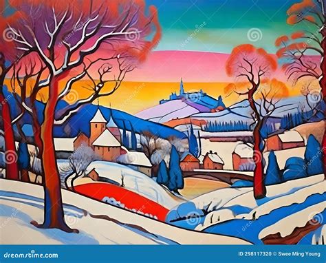 Painterly Image of the 15th Century Fauvism Winter Landscape. Stock ...