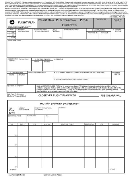 FAA Form 7233-1 - Flight Plan