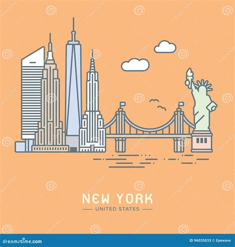 New York City Landmarks Flat Vector Illustration Editorial Stock Photo ...