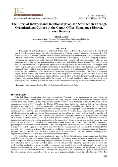 (PDF) The Effect of Interpersonal Relationships on Job Satisfaction Through Organizational ...