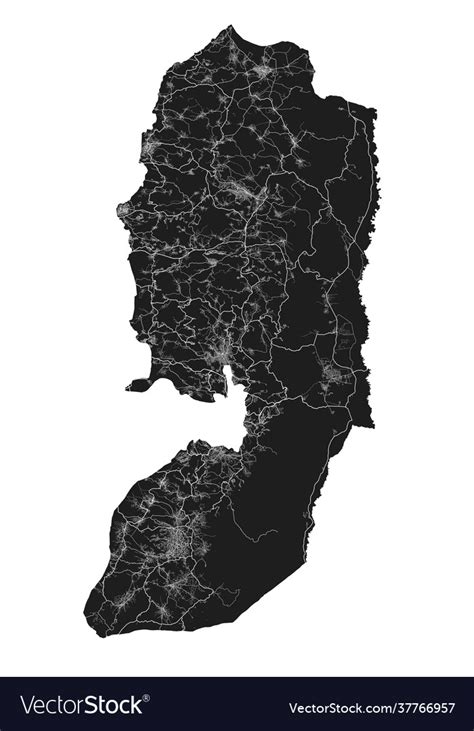 West bank and gaza map detailed black Royalty Free Vector