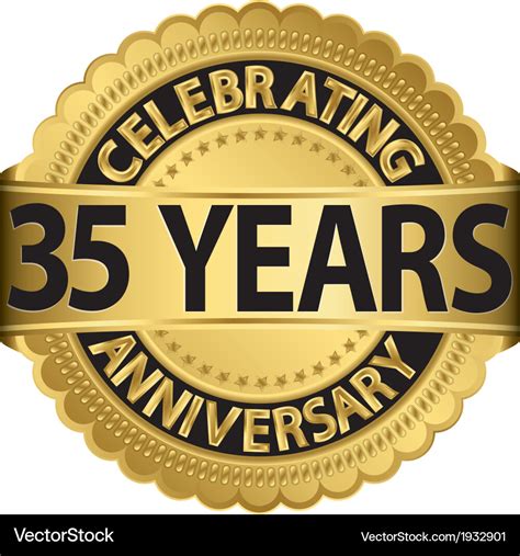 Celebrating 35 years anniversary golden label Vector Image