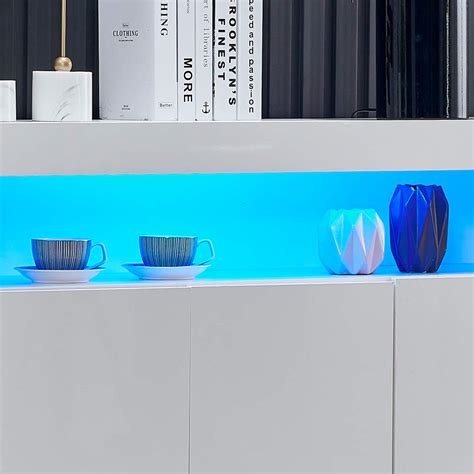 BELIFEGLORY High Gloss LED Sideboard Kitchen Storage Cabinet Cupboard Buffet Storage Server ...
