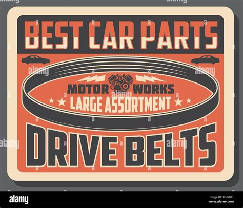 Car spare parts shop old vintage poster, vehicle service and repair tools workshop. Vector ...