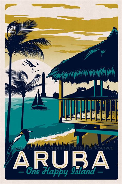 Aruba Retro Vintage Travel Poster beach by RetroScreenprints Retro Vintage, Photo Vintage ...