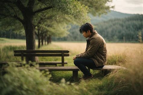 Premium AI Image | man sitting on a park bench alone