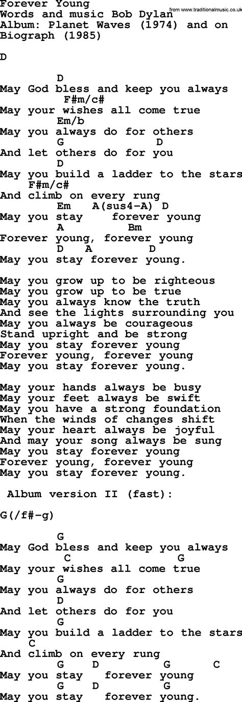 Bob Dylan song, lyrics with chords - Forever Young | Church Mouse in ...