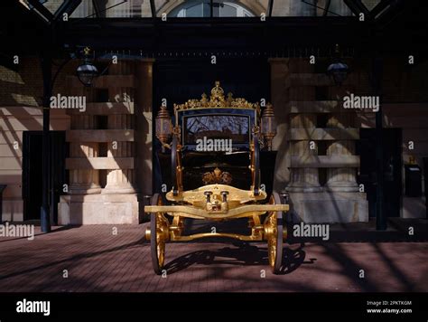 The Diamond Jubilee State Coach on display at the Royal Mews in Buckingham Palace, London, ahead ...