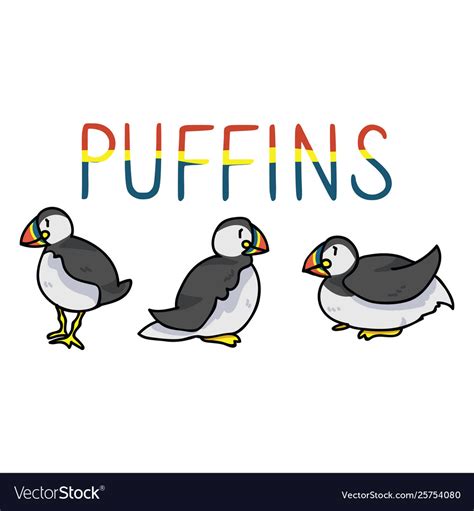 Cute puffin text cartoon motif Royalty Free Vector Image