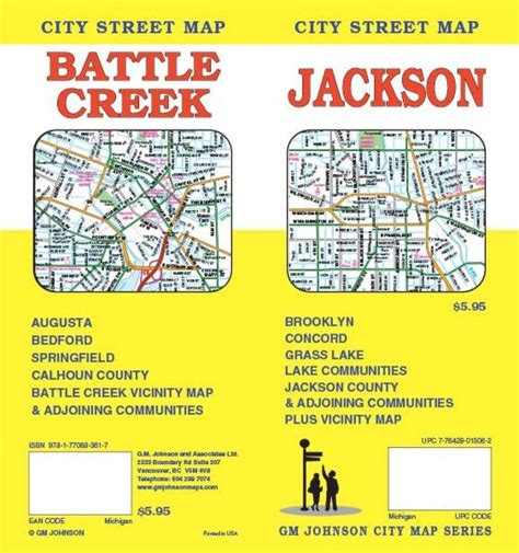 Battle Creek & Jackson, Michigan, Street Map by GM Johnson | Street map, Map of michigan ...