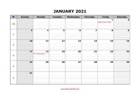 Printable 2021 Printfree Calendar 2021 With Date Boxes