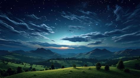 Premium AI Image | a night sky with the moon and mountains.