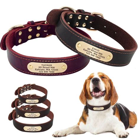 Dog Collar Leather Personalized Medium Large Dog Collars Custom Large Pet Collars for Dogs Brown ...