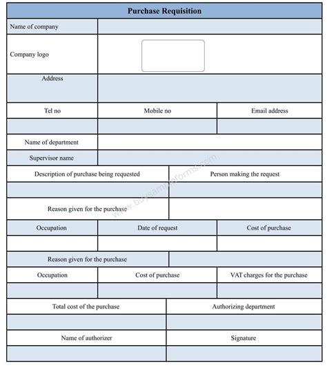 Purchase Requisition Form Template Doc