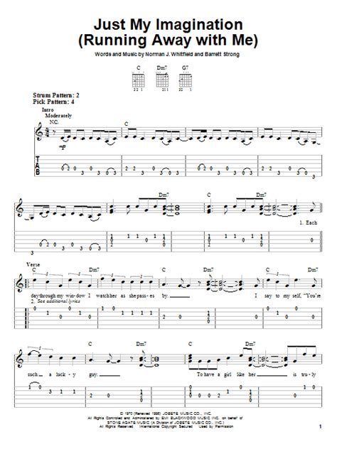 Just My Imagination (Running Away With Me) by The Temptations Sheet Music for Easy Guitar Tab at ...