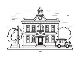 Happy Police Station Drawing - Coloring Page