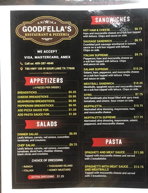 Menu at Goodfella's Restaurant & Pizzeria, Sour Lake